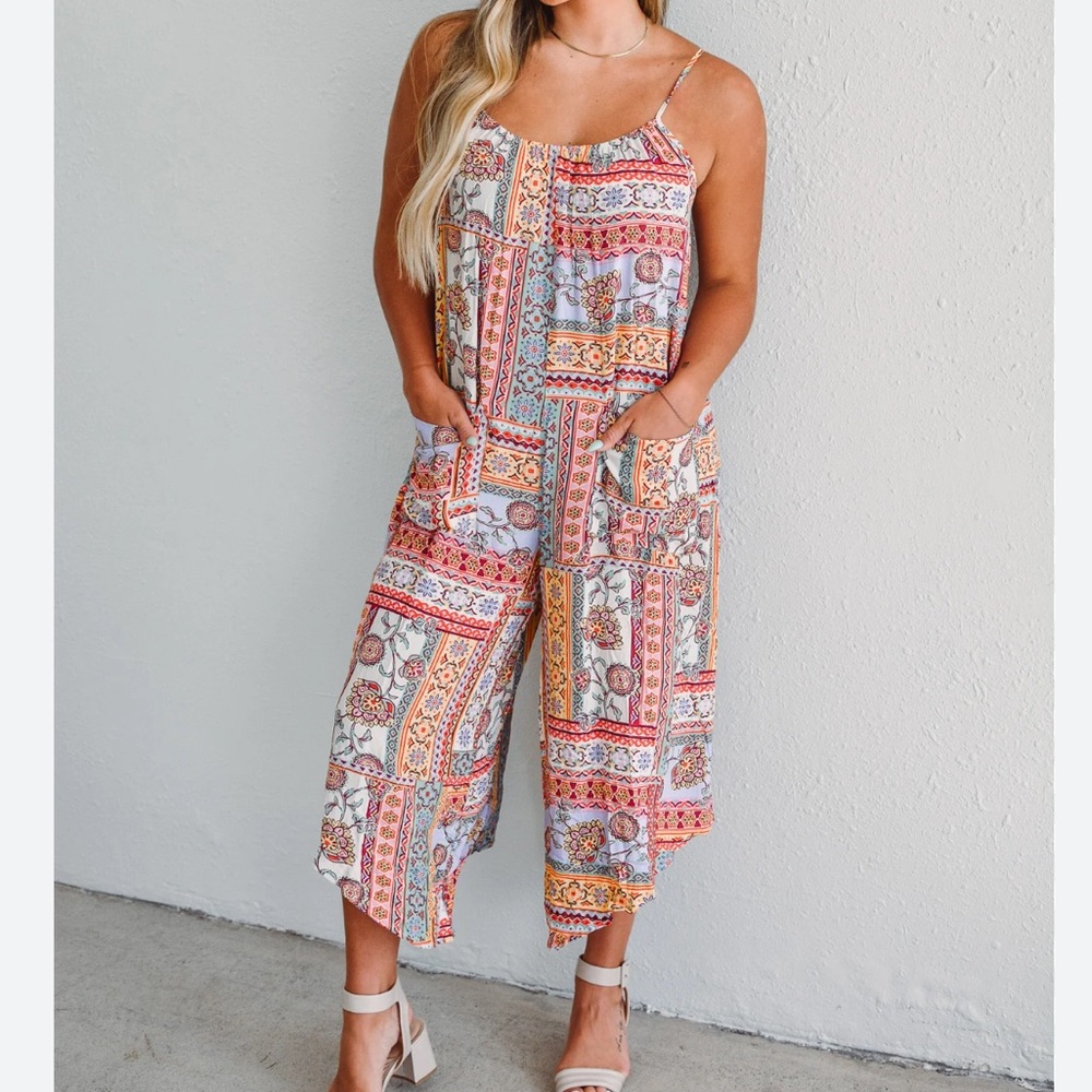 Entro Patchwork Print Jumpsuit Size Medium - image 1